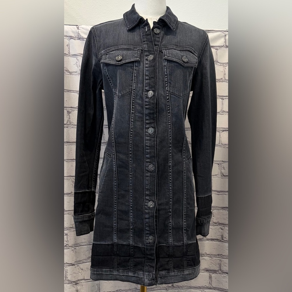 7 For All Mankind Women's Black Denim Button-Front  Trucker Jacket - Picture 3 of 12